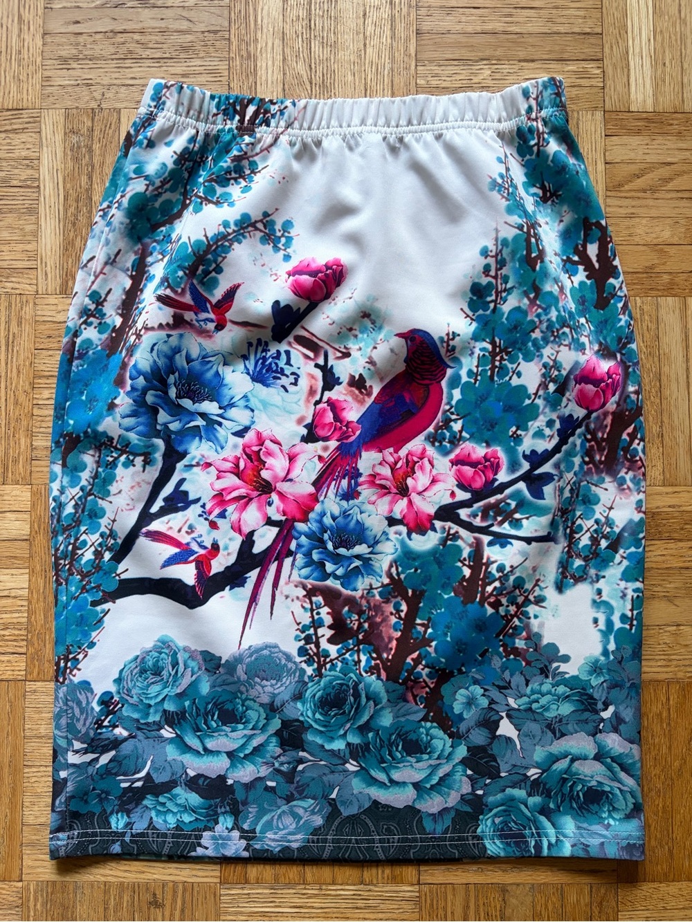 Smashed Lemon Vibrant Floral Tropical Bird Pencil Skirt Size Medium/38